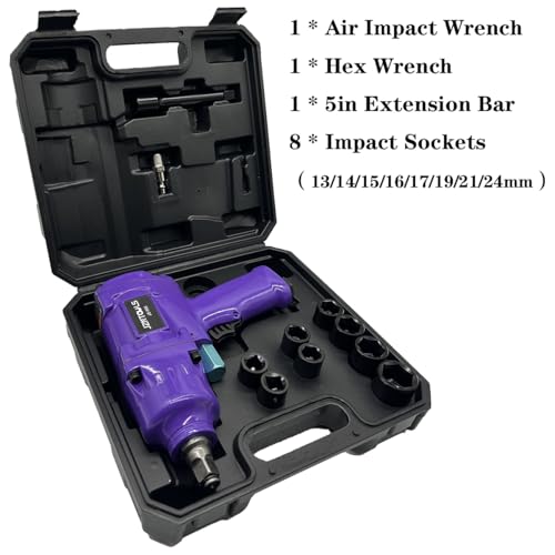1/2-Inch Aluminum Air Impact Wrench - High Torque 1450 ft-lbs - Heavy Duty Twin Hammer,8-Piece CR-V Steel Impact Socket Set ,Heavy Duty Pneumatic Impact Wrenches for Automotive Repair - style: 1/2-Inch/1450 ft-lbs(Plastic Steel Enclosure)