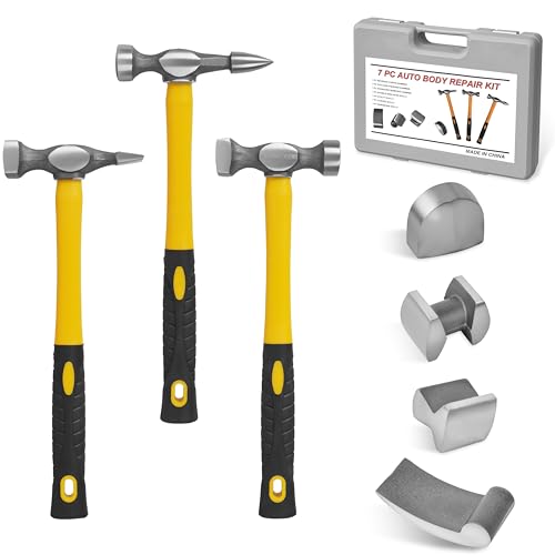 DAYUAN 7Pcs Auto Body Repair Kit, Hammer Dent Body Fender Tool Set - size: Rubber Handle