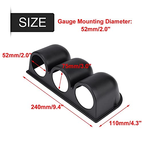 Qiilu Universal 2inches 52mm Triple Pillar Gauge Pod Dashboard Gauge Meter Mount Pod Holder for Car Exhaust Gas Oil Water Temperature Temp Voltage Gauge