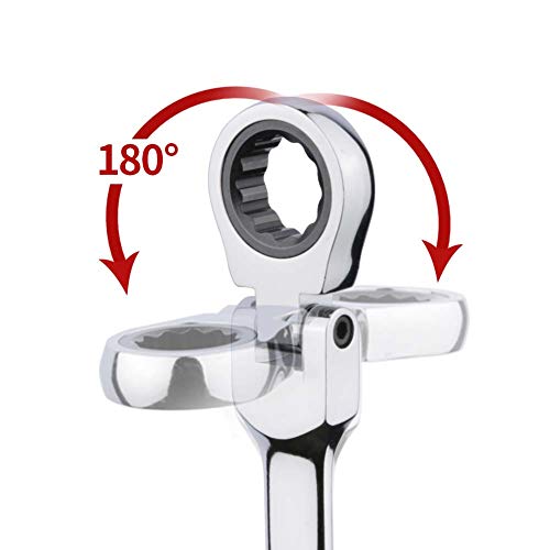 BULLTOOLS 6-Piece Flex-Head Extra Long Ratcheting Wrenches Double Box End Chrome Vanadium Steel 72-Tooth Wrench Set with Metric 8mm - 19mm - size: 8mm-19mm