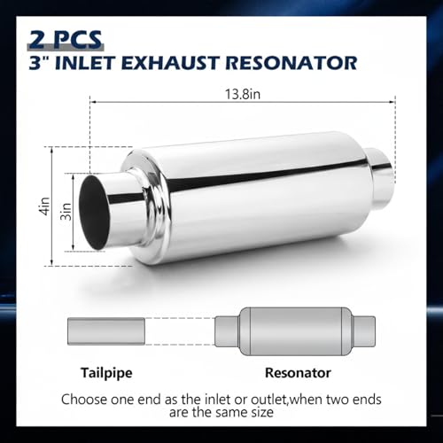 Relaxweex 2 Pcs 3" Inlet Exhaust Resonator, 3" Inlet 3" Outlet 13.8" Overall Length Muffler Resonator Stainless Steel(Silver) - color: Silver, size: 3" Inlet 13.8" Overall Length