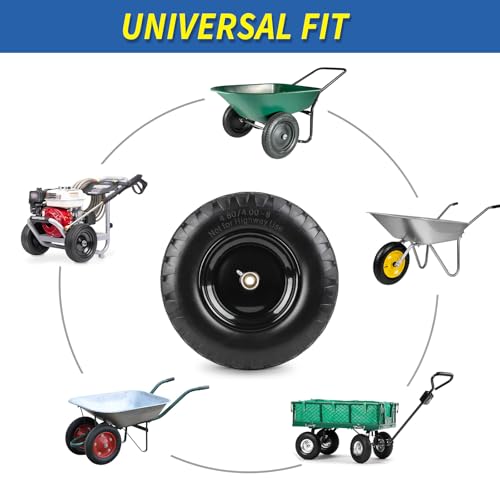 GICOOL 4.80/4.00-8" Wheelbarrow Tire, 16" Flat-Free Solid Tire and Wheel, 3-6" Centered Hub, 5/8" & 3/4" Bearing, For Garden Wagon Cart Trolley Dolly (1 Pack) - size: 4.00-8(1 Pack)