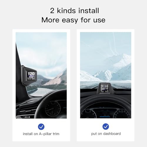 BY-J P8 OBD2 GPS Heads Up Display, Digital Speedometer for Car, 3 Inch Compact HUD for Car, Mount on Dashboard & A-Pillar Trim - color: HUD-P8-R1