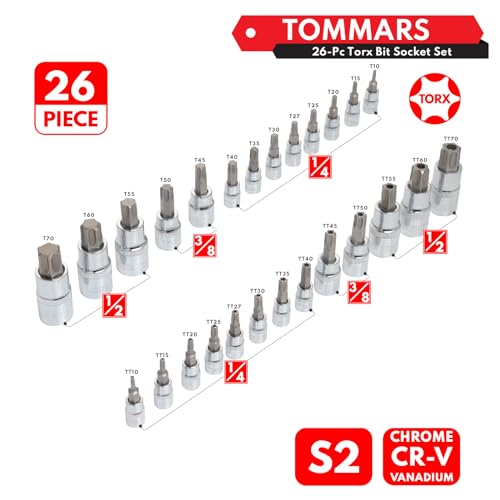 TOMMARS 26-PC Torx Socket Set, Torx Star Tamper Proof Security Bit - style: Torx and Torx Tamper Proof Bit Socket