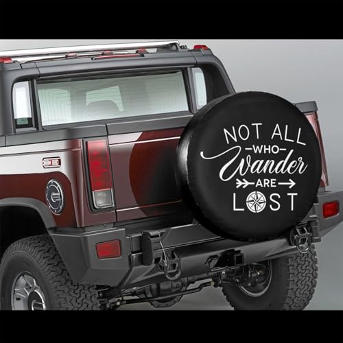 Not All Who Wander are Lost Spare Tire Cover Wheel Tire Covers Weatherproof Waterproof Wheel Tire Protector Dust-Proof Tyre Covers Universal Fit for Trailer RV SUV Camping Truck Off-Road Car 14 Inch - color: Lost, size: 14" for tire diameter 23.6"-27.1"