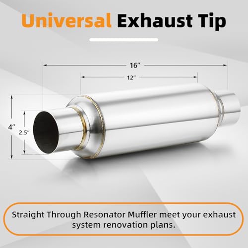 2.5" Inlet Resonator, A-KARCK Stainless Steel Polished 2.5" Inlet 2.5" Outlet 16" Overall Length Exhaust Resonator Muffler Straight Through Design - size: 2.5" Inlet/Outlet 16" Long - Polished