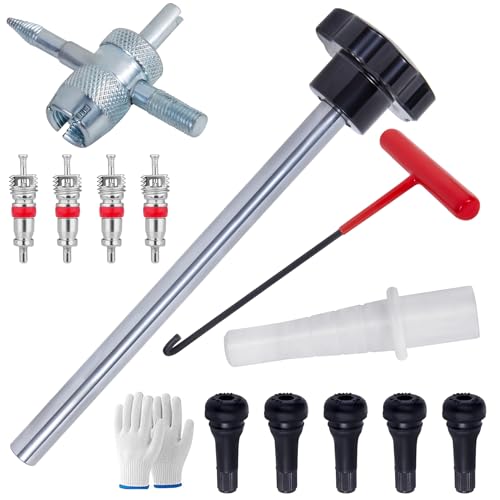 Quick Change Tire Valve Tool Kit,Tire Valve Stem Core Quickly Replacement Tool Kit,Perfect Tool for Replacing Leaky Valves in Cars,ATVs,Trucks,Motorcycles, etc.with 5 TR413 Valve,4-Way Valve Tool - size: Set B