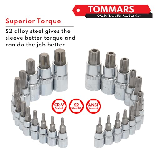 TOMMARS 26-PC Torx Socket Set, Torx Star Tamper Proof Security Bit - style: Torx and Torx Tamper Proof Bit Socket