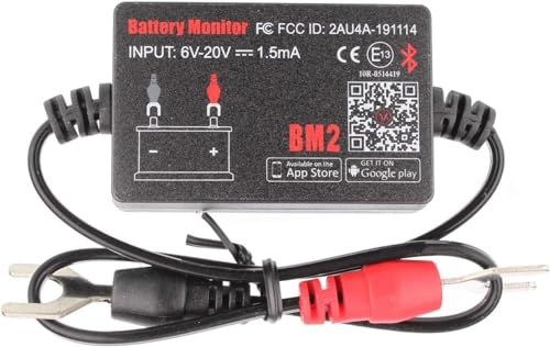 BM2 Bluetooth Battery Monitor 12V Car Battery Tester for Lead Acid Battery, LowVolt Alarm for All 12 Volts Solar Power Systems/RVs/Motorcycles/Boats/Cars Compatible with iPhone and Android - style: For 12V Lead Acid Battery