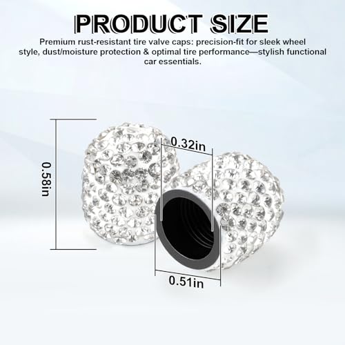JUSTTOP 4 Pack Handmade Crystal Rhinestone Tire Valve Stem Caps, Wheel Tire Valve, Attractive Dustproof Bling Car Accessories, Universal for Cars, Trucks and Motorcycles-White - color: White