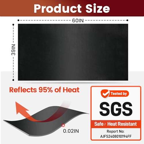 Heat Shield 자동차 알루미늄은 복사열의 95%를 반사하며, 냉장고 보호를 위한 99.1 x 152.4cm(39 x 60인치) 스토브 열 차폐, 배기, 오토바이, 목재 스토브, 캐비닛, 벽난로용 열 차폐 랩 (블랙) - color: 블랙., size: 60" x 39"