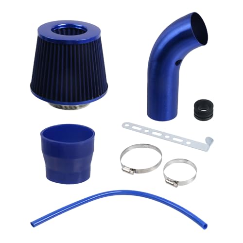 Modengzhe Cool Air Intake Kit,3" Universal Aluminium Automotive Air Intake System Cold Air Intake Pipe Induction Flow Tube Kit,Blue - color: Blue