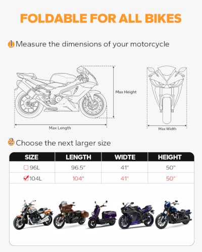PBYMT Motorcycle Cover Waterproof Outdoor, All Season Protection with Night Reflective Strips Lock Holes and American Flag, Fits up to 104"