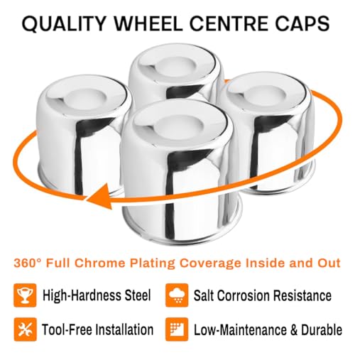 4.25 inch Trailer Center Caps Push Through Wheel Center Caps for Truck Trailer RV Wheels Rims Steel Chrome Hub Covers, 4PCS, Silver - color: Chrome Silver, size: 4.25in Hub Hole, 3.66in Tall