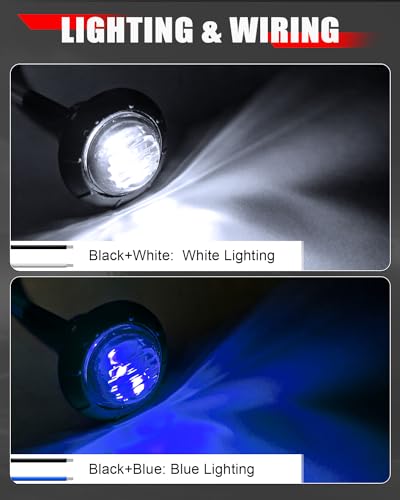 BJZ 3/4" Round Trailer Marker LED Lights Blue to White Dual Color Side Clearance Tail Bullet Light 12V 4LED Indicator Light w/Clear Lens for Trailer Truck Van RV ATV Bus, 10Pcs - color: White-Blue (Clear Lens)