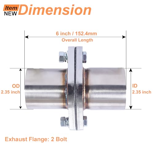 Exhaust Flange Repair Pipe Kit, 60mm/2.35 Inch ID to 2.35 Inch OD Stainless Steel Quick Fix 2 Bolt Exhaust Flange Pipe with Gasket Bolt & Hardware, Universal Fitment - size: 2.35 Inch 2 Bolt