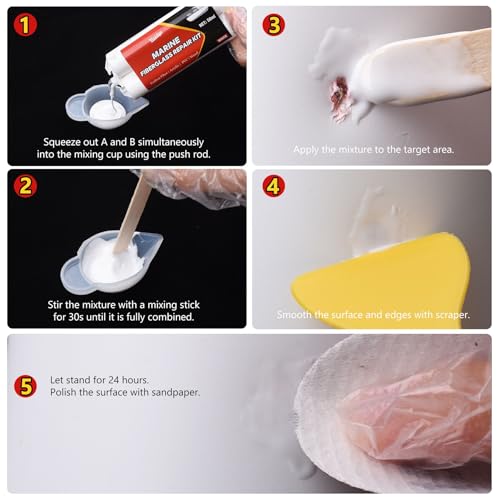 Marine Fiberglass Repair Kit, 100ml White Gel Coat Repair Kit for Repairing Cracks, Holes, Chip in Boat, Jet Ski, Yacht, Surfboard, Sturdy and Waterproof Fiberglass Filler for Tile, Acrylic, Ceramic