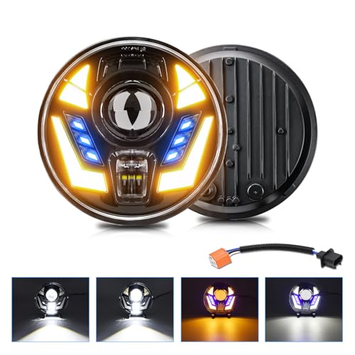 7 Inch Round LED Light, 1pc DC12-24V 7 Inch 220W 6000K/3500K DOT Approved Hi/Lo Beam DRL Round LED Light Fit for Jeep Wrangler JK/TJ/LJ/Motorcycles