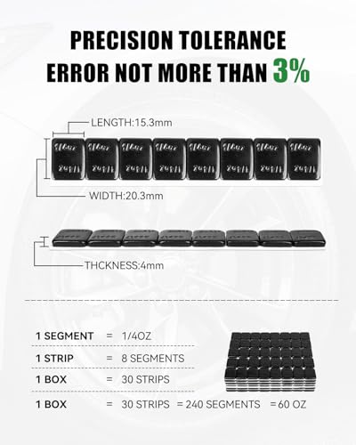 1/4 oz Stick On Wheel Weights 240pcs Easy Peel Black - color: Black, size: 0.25oz-240PCS