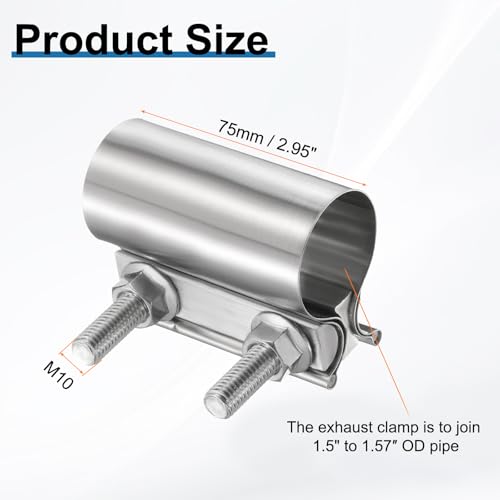 HARFINGTON Exhaust Clamp 1.57" Stainless Steel Lap Joint Band Clamp Exhaust Pipes Connection with M10x54 Screws for Car Muffler Elbow Pipes - size: 1.57 inch