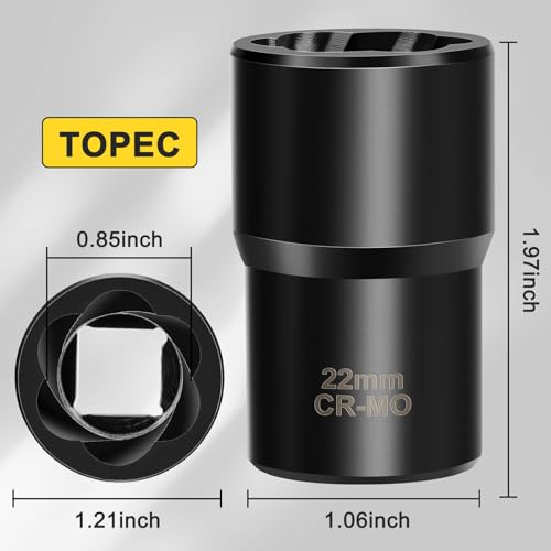 Topec 22mm Lug Nut Remover, Wheel Lock Removal Kit for Stripped Bolt & Rounded Nut, 1/2" Drive - style: 22MM