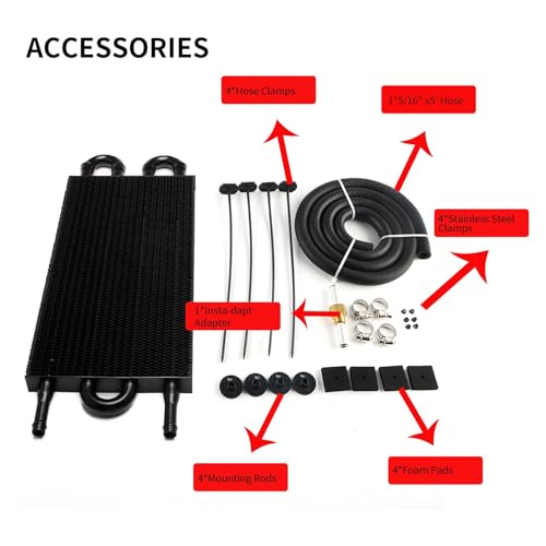 4 Pass Tube and Fin Transmission Cooler Universal 5/16" Oil Cooler Kit Aluminium Black - size: 4 Pass