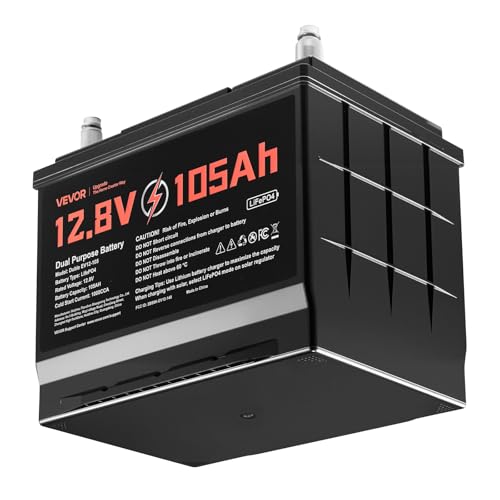 VEVOR 12V 105Ah LiFePO4 Dual Purpose Battery, 1000CCA BCI Group 24 Deep Cycle & Starter Lithium Battery, Built-in Smart BMS, Automotive Start-Stop for RV, Marine, Trolling Motor, Car & Engine Starting - style: Group 24 105Ah 1000CCA