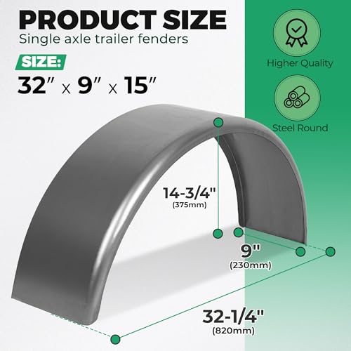HECASA Steel Round Single Axle Trailer Fender and Fender Back Fits - size: 1 Pc
