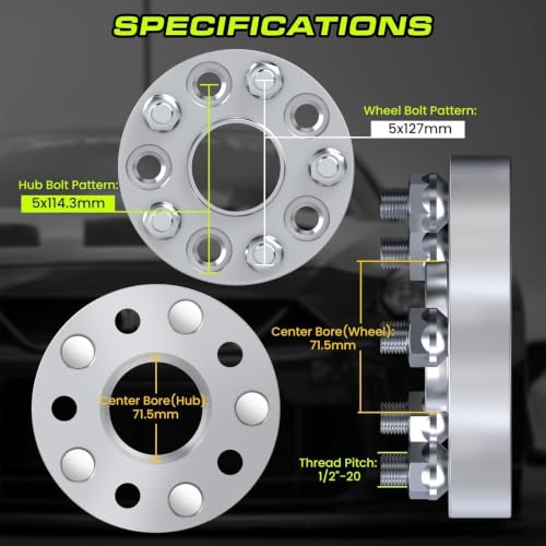 Customadeonly 32mm (1.25인치) 휠 어댑터 Hubcentric 5x114.3 to 5x127 (허브에서 휠) 5x4.5 ~ 5x5 (71.5mm 1/2-20 스터드 4개) 5x114.3 허브의 5x127 휠에 적합