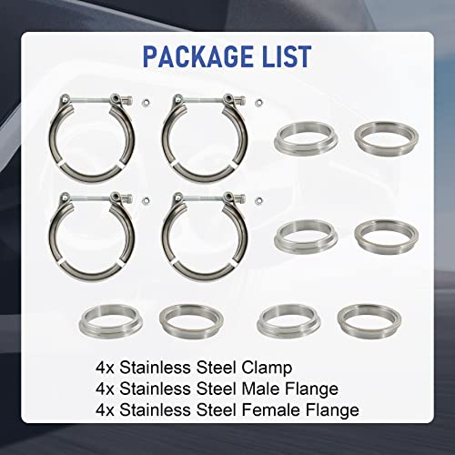 2.75" V Band Clamp w/Flange 4PC Stainless Steel For Turbo Exhaust Downpipes - size: 2.75"