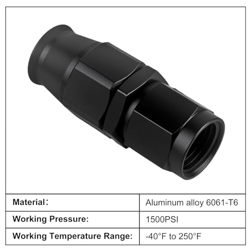 6AN PTFE Hose End Fitting Straight Swivel Only for PTFE Hose Aluminum Black 4PCS - size: 6AN Straight, style: Normal
