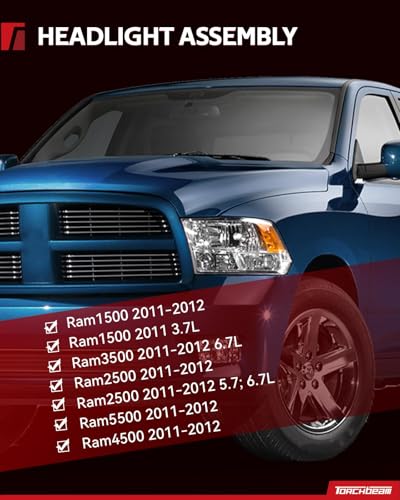 Torchbeam Headlights Assembly Compatible with 2009-2018 Ram 1500 - color: Black-Clear/for 2009-2018 Ram 1500