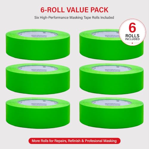 LAUCO DINOGREN Masking Green Tape 1.5 Inch x 60 Yards, 6 Rolls, Green High Performance Painters Tape, Heat, UV and Water Resistant Tape for Car Painting and Auto Body Refinishing 7766 - size: 1.5in-6rolls