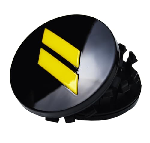 (Set of 4) 63mm=2.5 inches // Slash Wheel Center Cap Covers HubCap Emblem Badge Trim for Dodge Charger Challenger Durango Hornet Dart R/T SRT Magnum Nitro Journey Caliber Avenger - color: yellow // on gloss black cap