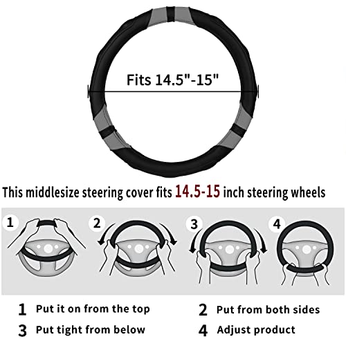 Achiou Steering Wheel Cover 15in Microfiber Leather Anti-Slip Universal - color: Black + Gray