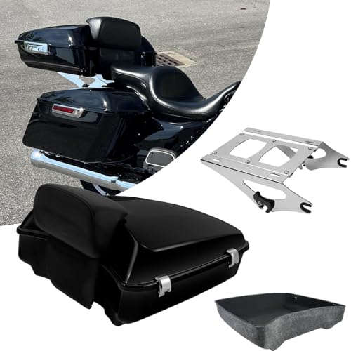 TCT-MOTORPARTS Chopped Tour Luggage Trunk Pack Rack Fit for Harley Havidson - color: Vivid Black Chopped Trunk+Chrome Rack