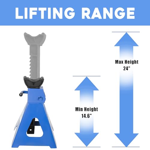 6 Ton (12,000 LBs) Automotive Jack Stands,Heavy Duty Steel Car Lifting Stand for Garages,Repair Shops,Adjustable Height 14.6"- 24",1 Pair - size: 6 Ton