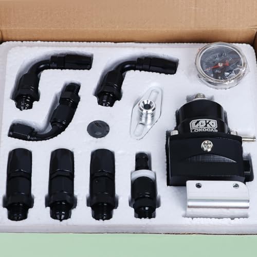 LokoCar 6AN Adjustable Fuel Pressure Regulator Kit Oil Gauge Hose Black - color: Black