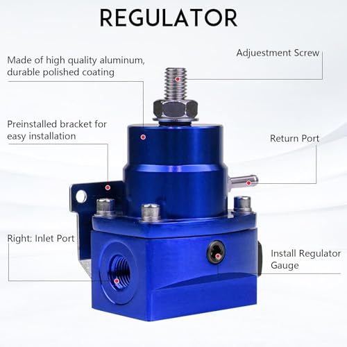 Fuel Pressure Regulator AN6 Feed & AN6 Return Line 0-160 PSI Fuel Pressure Gauge Set Blue - color: blue
