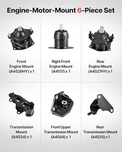 VEVOR Engine Motor Mount and Transmission Mount Kit Replacement, Set of 6, Compatible with 2003–2007 Honda Accord 3.0L V6, Replace OE# A4526HY, A4517, A4527HY, A4524, A4544, A4525, Secure Support - size: 2003–2007 Honda Accord 3.0L