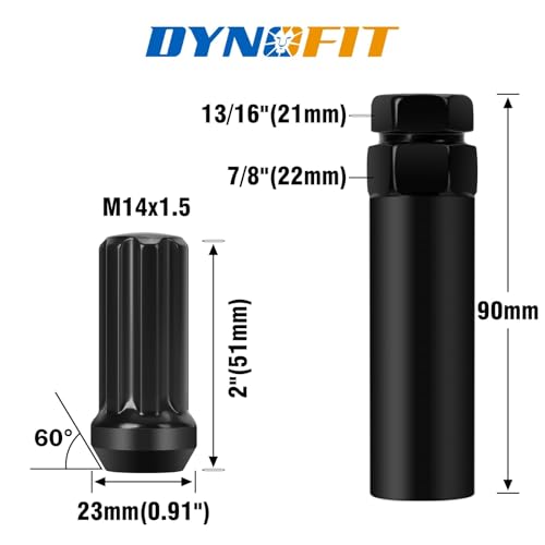 Dynofit 14x1.5 Spline Lug Nuts, for Chevy Ford GMC Aftermarket Wheel,24PCS - color: Black, size: 24pcs