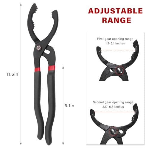 12" Adjustable Oil Filter Pliers, Auto Oil Filter Wrench Removal Tool with Non-Slip Handles, Heavy Duty Oil Change Tool Pliers for Engine Filters Conduit Fittings, Car Accessories (Black) - color: Black