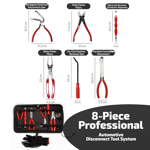 8 PCS Electrical Disconnect Pliers-Fuel Line Disconnect Tool Set-Automotive Electrical Terminal Connector Separator Removal Kit with Relay Puller, Hose Clamp Pliers-Terminal Pin Removal Tool - color: 8 Pcs
