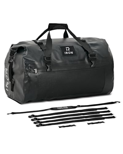 IRON JIA'S Motorcycle Dry Bag, Waterproof Duffel Bag with Roll-Top Closure - color: Black, size: 70L