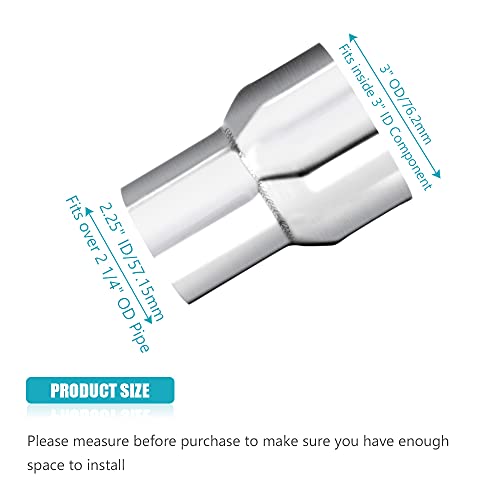 Universal 2.25" ID to 3" OD Exhaust Pipe Adapter Connector Reducer 304 Stainless Steel 2.25 Inch to 3.0 Inch 2 1/4” ID to 3.0” OD kit - size: 2.25" ID to 3" OD