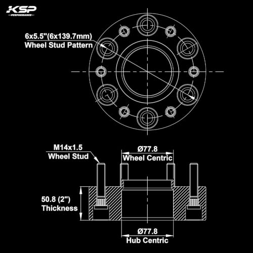 KSP 2inch 6x5.5 Hubcentric Wheel Spacers Compatible with 19-26 Ram 1500 - size: 2inch-6 lug-M14x1.5