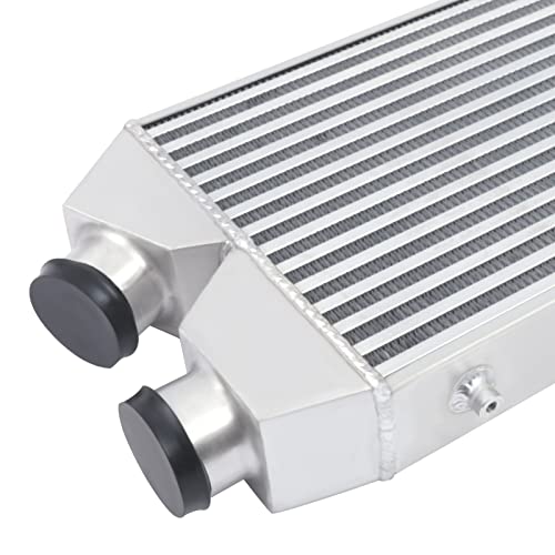 Intercooler, 24.5" x 12.5" x 3" Universal Aluminum Intercooler Kit, 2.5" O.D In/Out One Side, Front Mount Intercooler for All Cars and Trucks, Direct Replacement, Silver - size: 24.5" x 12.5" x 3"
