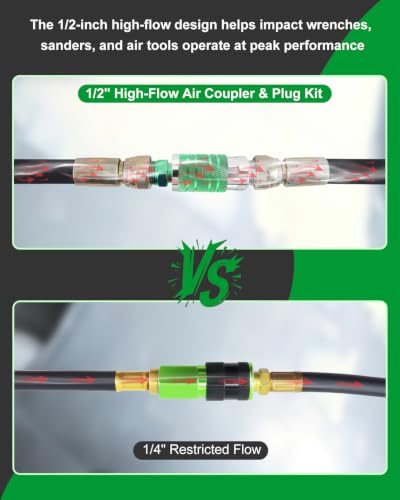1/2" Air Hose Fittings Set, 5-Piece Quick Connect Accessories, 2pcs 1/2" Male NPT Industrial I/M Couplers & 3pcs Plugs, 300 PSI Green Plated Heavy Duty Iron, for Pneumatic Tools, Garage - size: 5 PCS Male Thread-1/2"