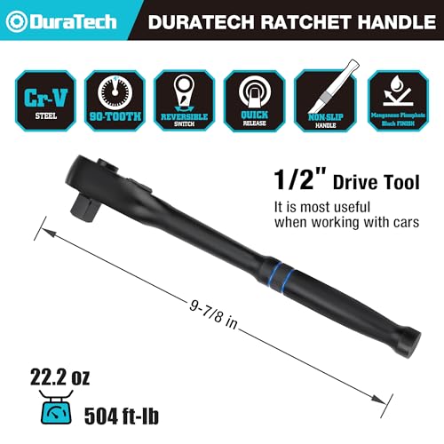DURATECH 1/2-Inch Drive Ratchet, 90-Tooth Quick-Release Ratchet Wrench - size: 1/2"(Black)