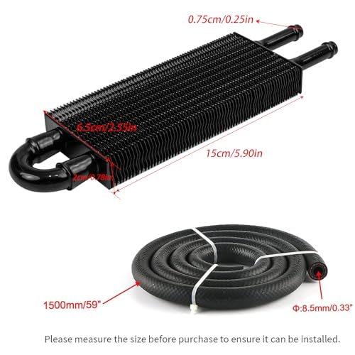 2 Pass Tube and Fin Transmission Cooler Universal 5/16" Power Steering Cooler Kit Aluminium Black - size: 2 Pass